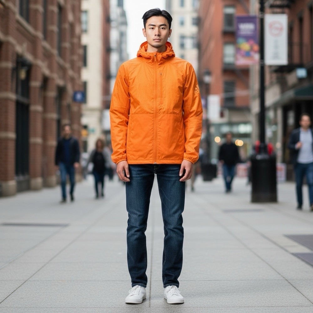 Adidas Own The Run‎ Jacket Men's Size Large Orange Lightweight Full Zip Hooded
